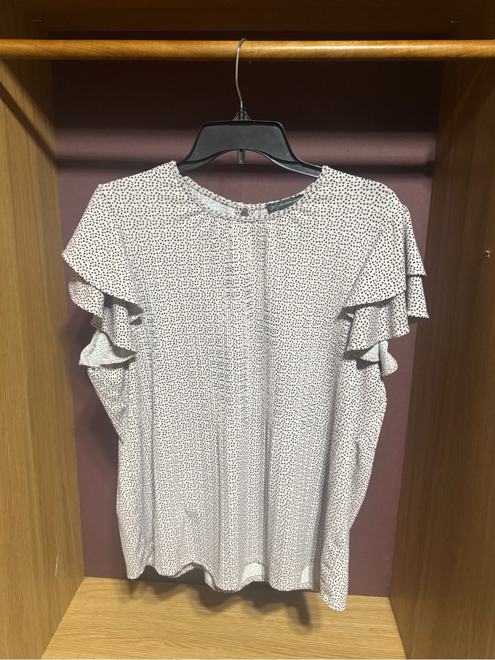 Adrianna Papell Cream Black Dot Ruffle Sleeve Blouse Size Large